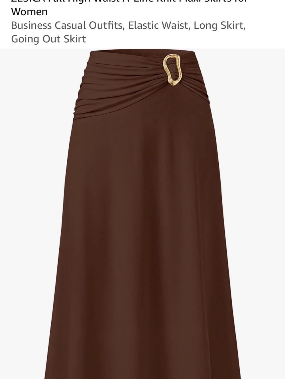 ZESICA High-Waist Brown A-Line Maxi Skirt with Draped Waist